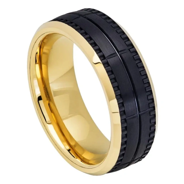 Ouyuan Wholesale Jewelry Fashion New Tungsten Gold Tungsten Carbide Steel 8mm Black Gold Double Color Men's Ring
