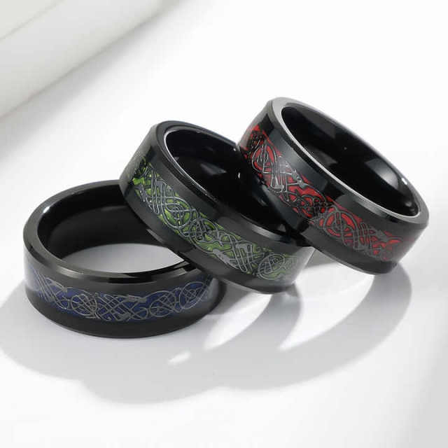 Manufacturer Jewelry 8mm Tungsten Ring Polished Black Ip Plating Carbon Fiber Inlay Beveled Edges for Men