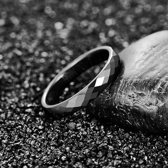 Trending High Polished Simple 4MM Tungsten Carbide Men Jewelry Custom Men Rings Tungsten Fashion Women Rings Black