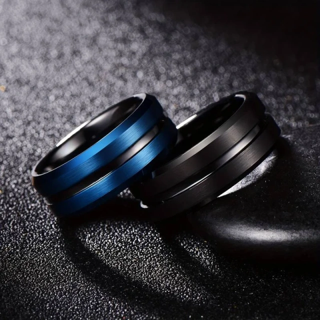 Factory Price Classic 8MM Width Unisex Handmade Tungsten Custom Ring Groove Tungsten Rings Mens Tungsten Ring Black Blue