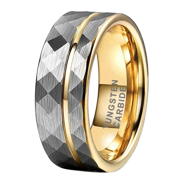 Popular 8mm Width Hammered Tungsten Carbide Ring Mens Rings Tungsten Wedding Rings Gold Fashion Jewelry