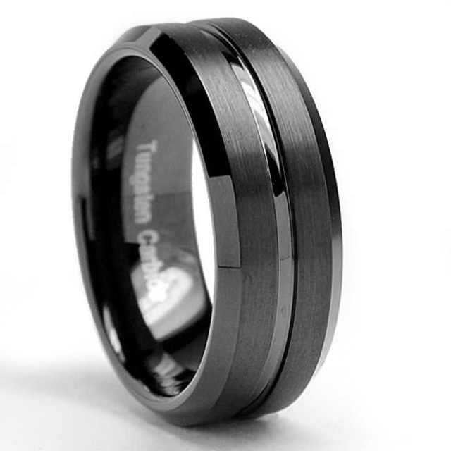Tungsten Jewelry Matte Black Tungsten Mens Ring with groove 6mm 8mm