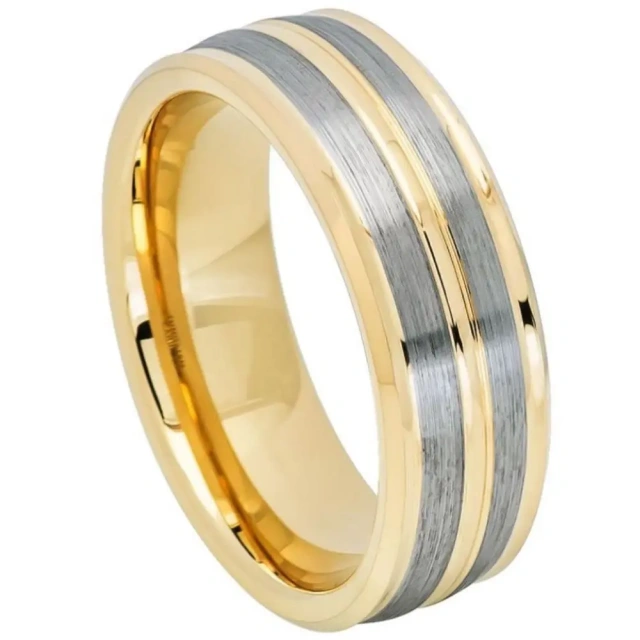 Ouyuan Wholesale Jewelry Fashion New Tungsten Gold Tungsten Carbide Steel 8mm Black Gold Double Color Men's Ring
