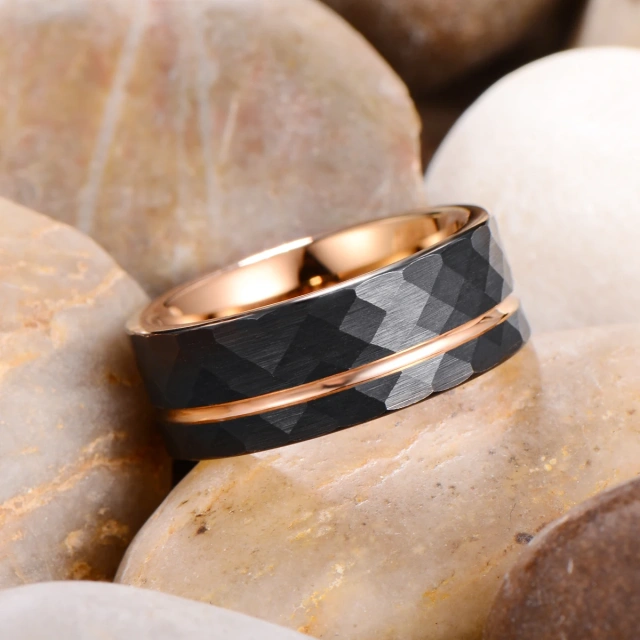 Luxury Jewelry 18k Gold Black Tungsten Ring Men Black Tungsten Ring with Gold 8mm