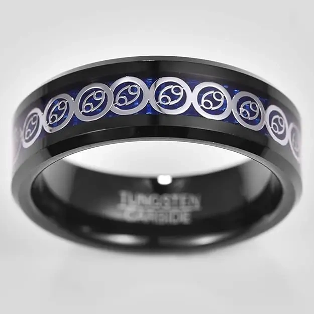Men Fashion Jewelry Black Plated Carbon Fiber Inlay Tungsten Carbide Ring for Men Ring