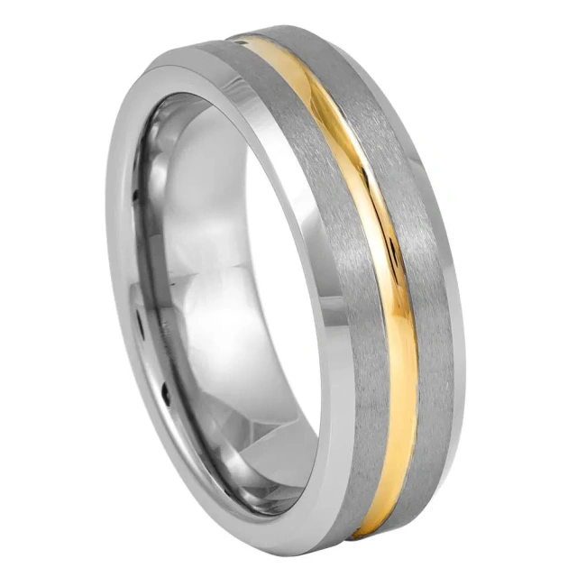 Fashion Jewelry Wholesale 8MM Custom Gold Plated Men Wedding Rings Silver Matte Finish Step Edge Male Tungsten Carbide Ring