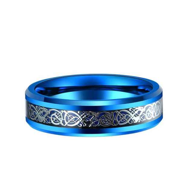 8mm Tungsten Gift Engagement Bands Polished Carbon Fiber Blue Celtic Rings for Men Women Wedding Fashion Ring Jewelry