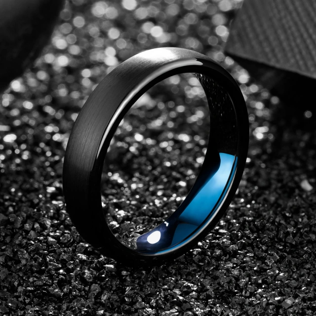 Trending Basic Design Custom Tungsten Jewelry Black Blue Tungsten Ring 4MM Rings for Men Brushed Wedding Ring Comfort Fit