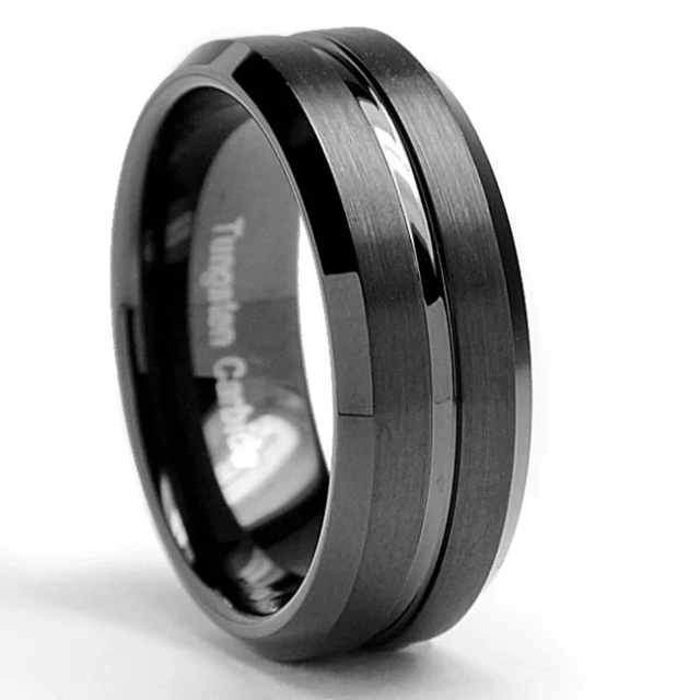 Tungsten Jewelry Matte Black Tungsten Mens Ring with groove 6mm 8mm