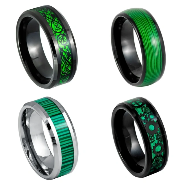 Ouyuan Jewelry Comfort It 8mm Men's Wedding Ring Dragon Tungsten Rings Green Fashion Men Rings