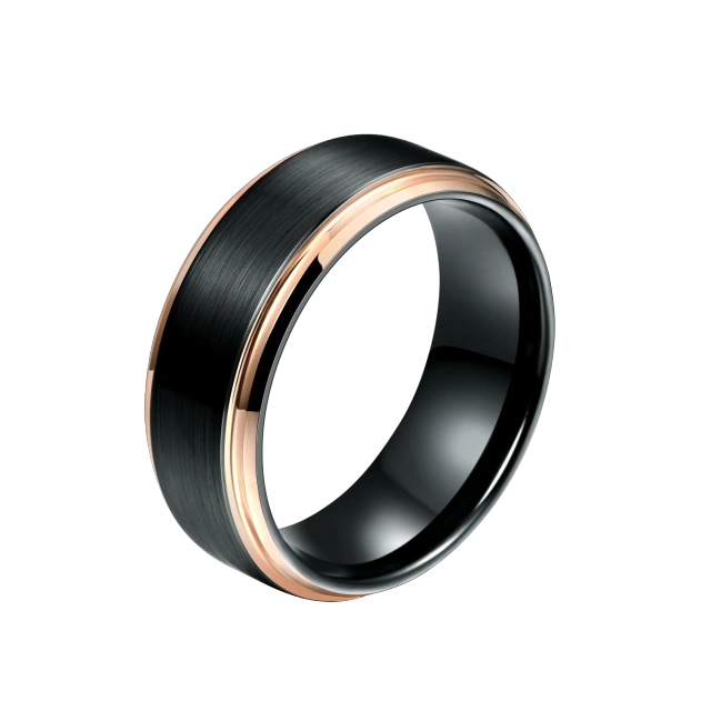 8mm Center Brushed IP Black Plated Tungsten Ring with Stepped Edges Tungsten Rings Men and Women