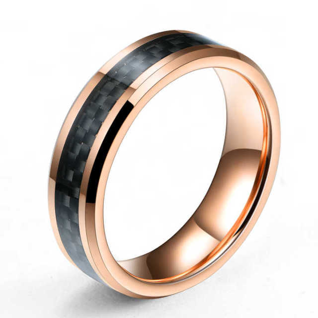 Black Fiber Patch Chunky Tungsten Carbide Ring Jewelry Tungsten Gold Plated Blue Carbon Fiber Rings for Men