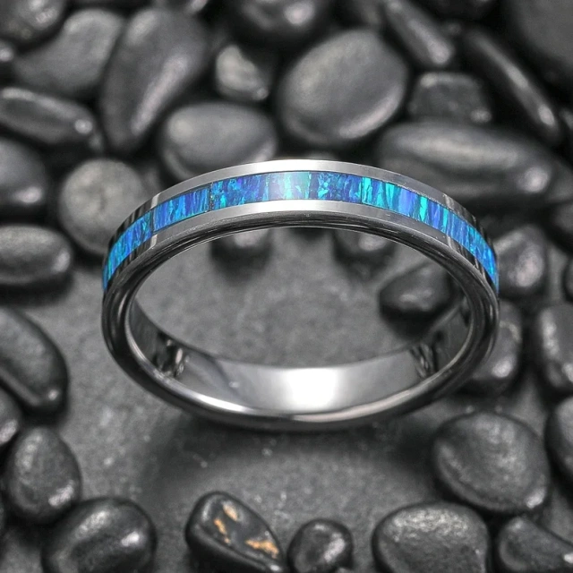 Personal Custom Hawaii Style Opal Inlay Tungsten Steel 4mm Silver Women Rings Tungsten Wedding Rings Rings Jewelry Womens