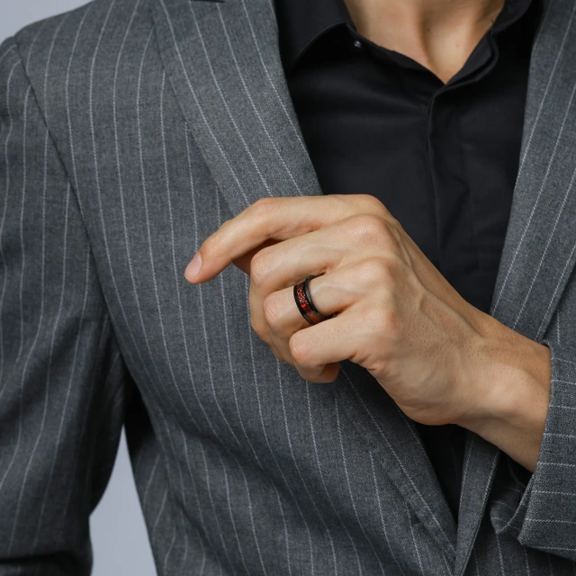 Hot Sale Fashion Jewelry 8mm Inlay Carbon Fiber Engagement Ring Best Tungsten Ring for Men Rings