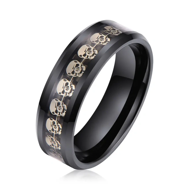 Men's 8mm Steampunk Butterflies Wedding Band Black Tungsten Carbon Fiber Inlay Ring for Men
