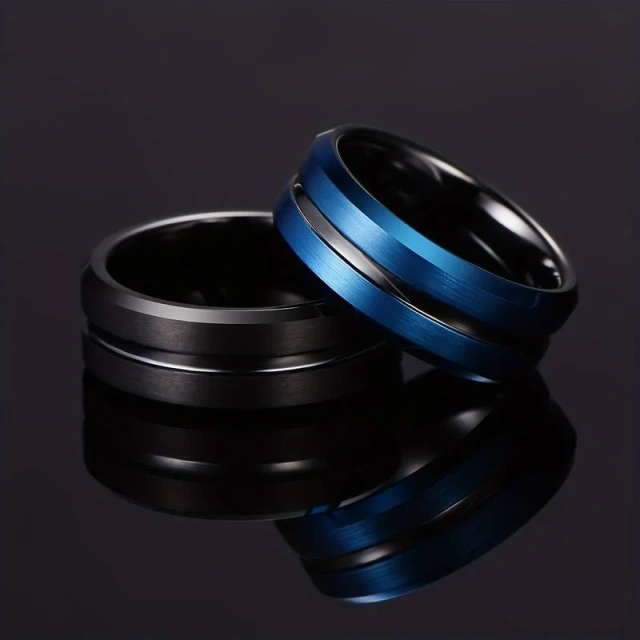 Factory Price Classic 8MM Width Unisex Handmade Tungsten Custom Ring Groove Tungsten Rings Mens Tungsten Ring Black Blue