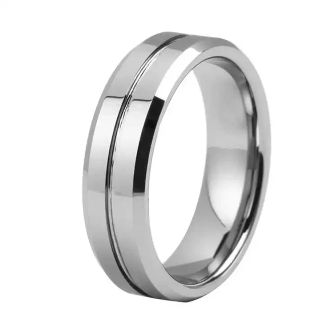 7mm Mirror Polish Tungsten Rings - Grooved Steel Band - Ouyuan