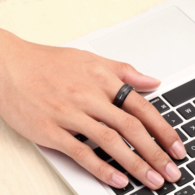 Tungsten Jewelry Matte Black Tungsten Mens Ring with groove 6mm 8mm