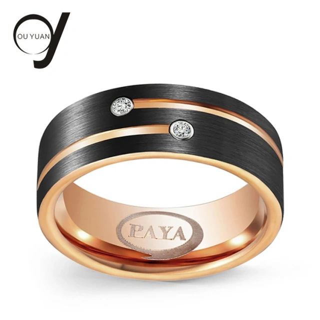 2023 High Quality Rose Gold and Black Carbide Diamond Ring Tungsten Wedding Band 8mm in Rings