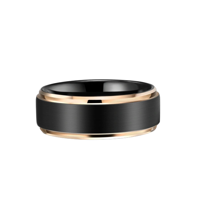 8mm Center Brushed IP Black Plated Tungsten Ring with Stepped Edges Tungsten Rings Men and Women
