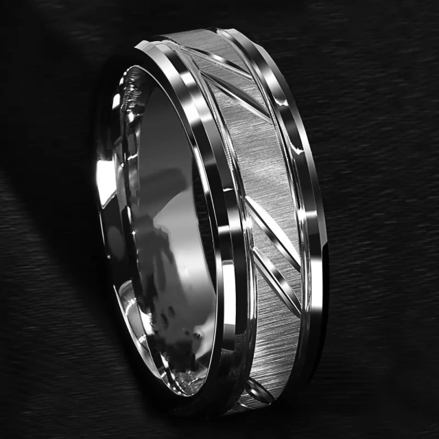 Newest Design Custom 8mm 6mm Couple Silver Tungsten Ring Grooved Stepped Brushed Wedding Rings Couple Set