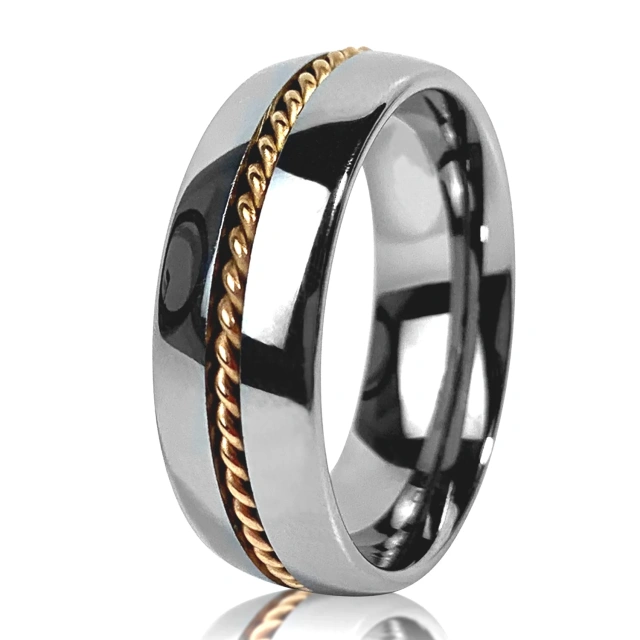 Men's Tungsten Ring Gold Guitar String Inlay Classic Casual Romantic Fashionable Silver Engagement Party Anniversary Free