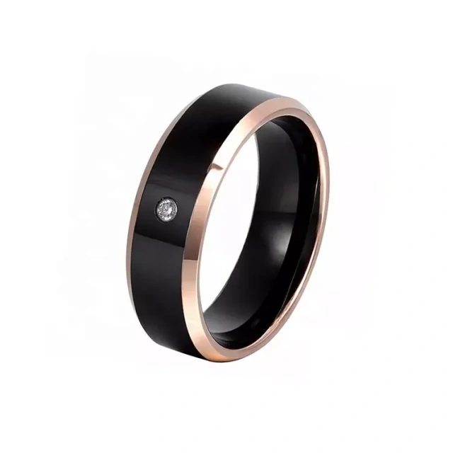 Customized Zircon Diamond Inlay Black Gold Tungsten Carbide Wedding Jewelry Tungsten Ring