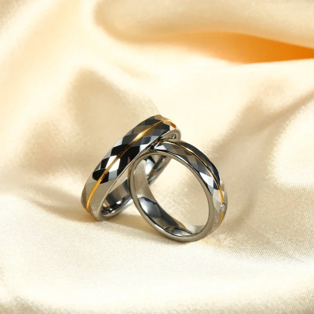 6mm Diamond Inlay Tungsten Rings - Silver Gold Custom Band - Ouyuan