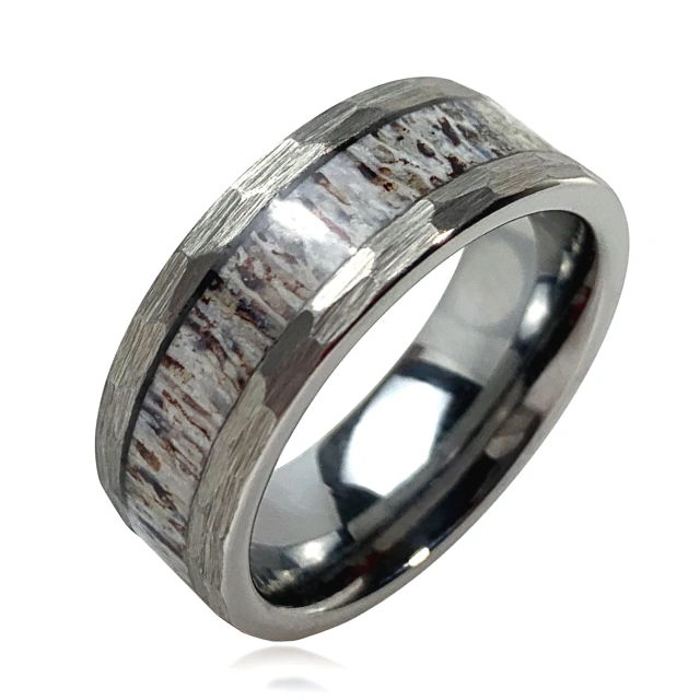 USA Hot Selling Custom Engraving Simple 8mm Faceted Edge Deer Antler Tungsten Ring