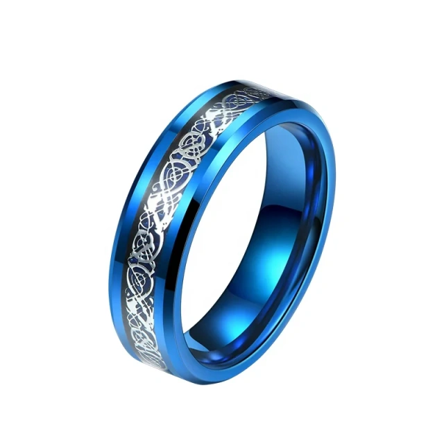 8mm Tungsten Gift Engagement Bands Polished Carbon Fiber Blue Celtic Rings for Men Women Wedding Fashion Ring Jewelry