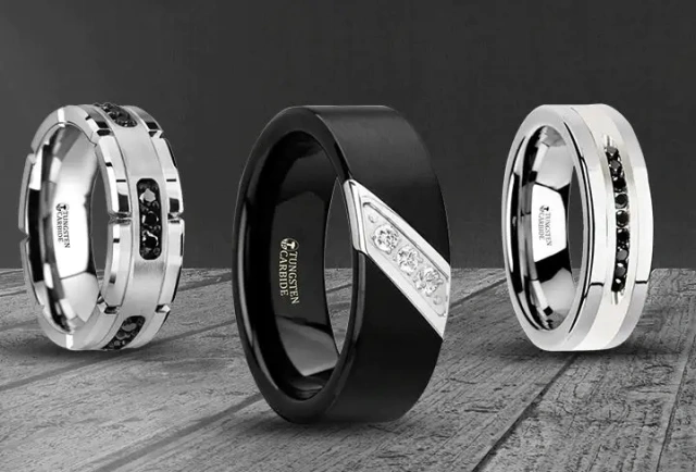 Men's Wedding Ring Men Gems Tungsten Steel Ring square Zircon Ring Black White Diamond