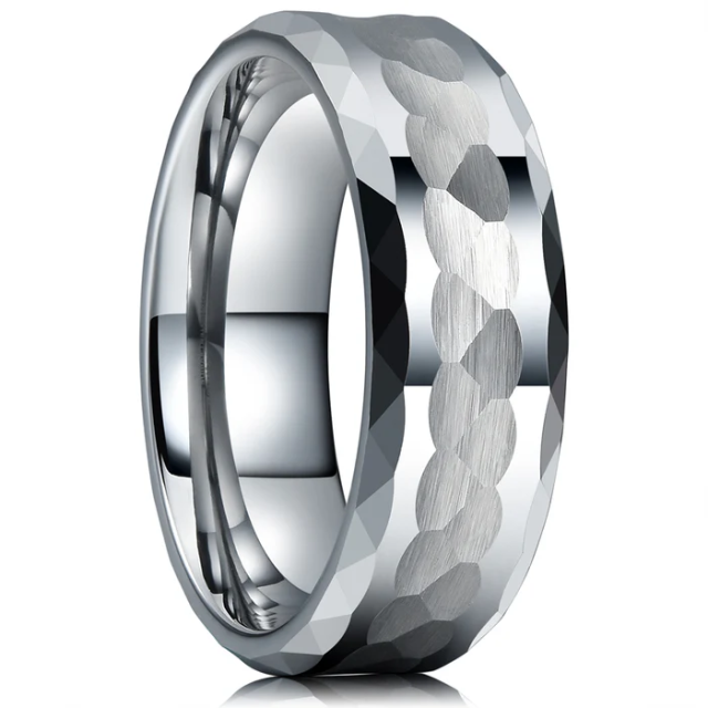 Wholesale Custom Simple Jewelry 8mm Edge Silver Hammered Pattern Tungsten Carbide Ring for Men Women Engagement Wedding Band