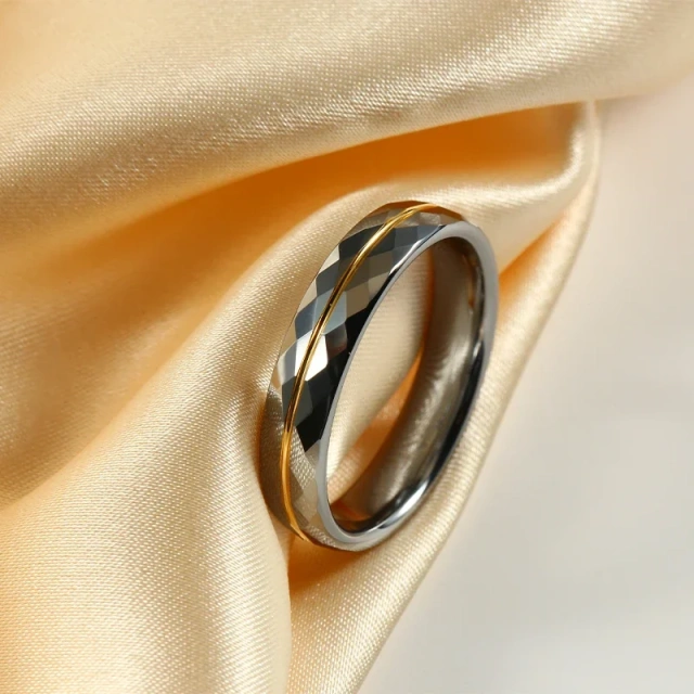 6mm Diamond Inlay Tungsten Rings - Silver Gold Custom Band - Ouyuan