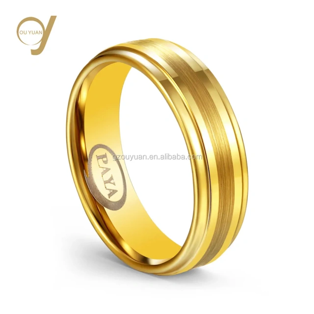New Design High Polished 8mm Wide 14K 18K  21k Gold Plated  Saudi Gold Tungsten Ring Jewelry