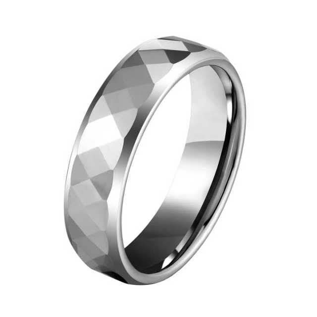 Faceted Pattern Hammered Tungsten Ring Silver Tungsten Ring Carbide Ring Tungsten Men