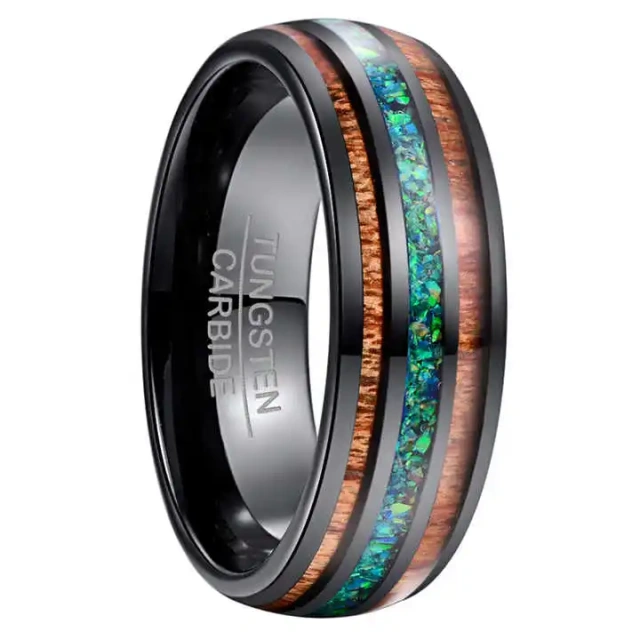 Fashionable 8mm Hawaiian Wood Abalone Shell Inlay Rose Gold Tungsten Carbide Wedding Band for Men and Women for Engagement
