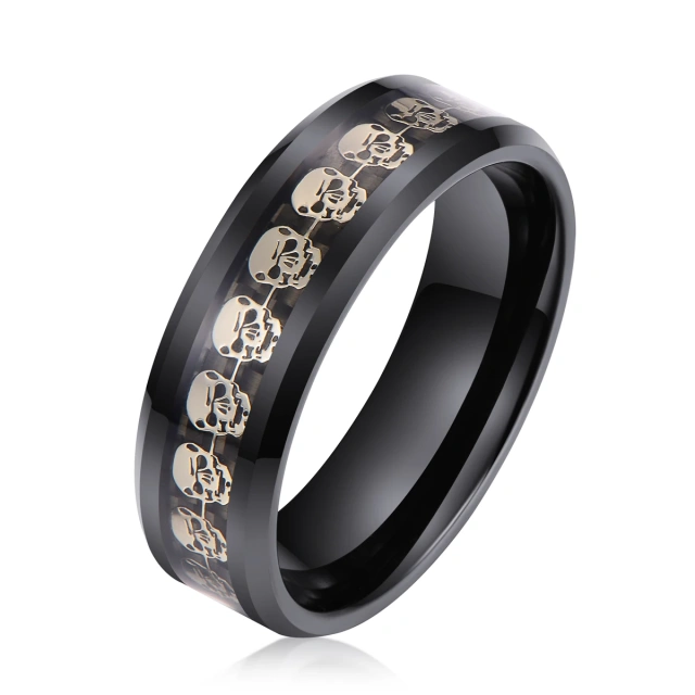 Wholesale 8mm Silver Tungsten Ring Steampunk Gear Wheel Carbon Fiber Inlay Beveled Edges Men Women Wedding Band Comfort Fit