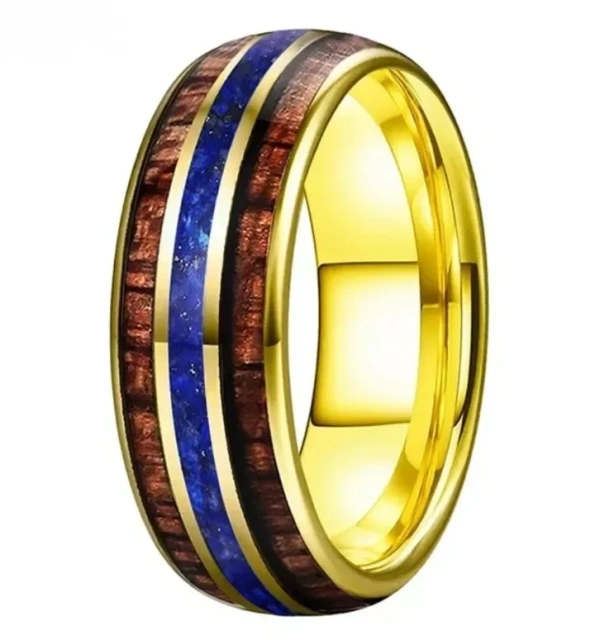 8mm Alin Hammered 2 Channel Whikey Barrel Inlay Blue Opal Black Plated Tungsten Carbide Wedding Bands