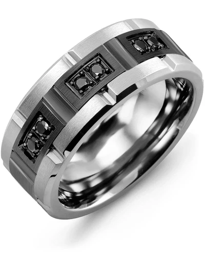 Men's Wedding Ring Men Gems Tungsten Steel Ring square Zircon Ring Black White Diamond