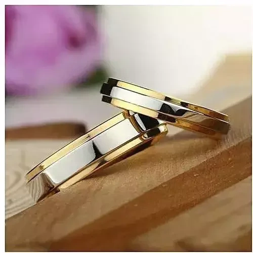 Simple Couple Sliver Gold Plated Blank Fine Polish Step Tungsten Carbide Wedding Ring
