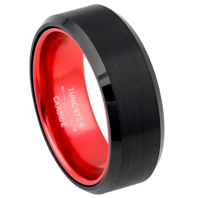 Wholesale Men's Tungsten Ring 8mm Width Black Plated Surface Red Orange Green Purple Alumina Inner Ring Classic Wedding Jewelry