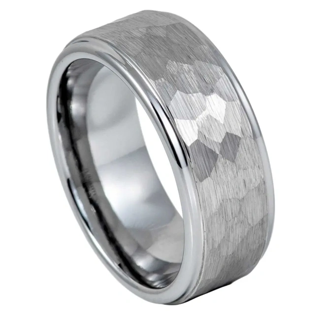 Cool Fashion Men 8MM Width Beveled Matte Finished Silver Tungsten Carbide Engagement Rings for Women Men Wedding Band