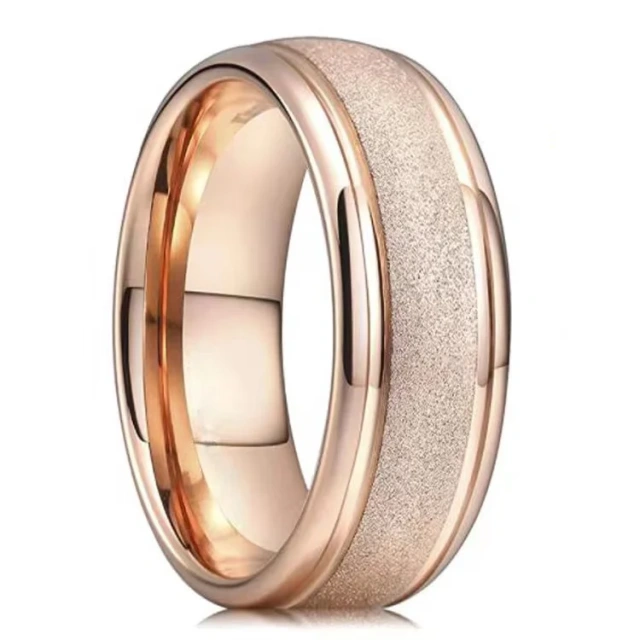 8mm Gold Plated Sandblasted Tungsten Ring for Men Women Trendy Engagement Wedding Band Domed Comfort Fit