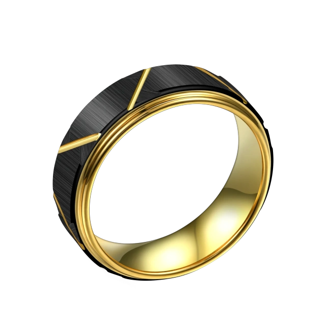 Mens Gold Plated Grooved Black 6mm 8mm Tungsten Luxury Matching Wedding Ring for Men