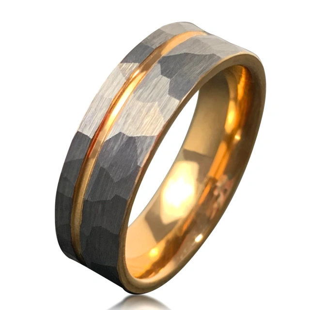 Trendy Brushed Ip Rose Gold Hammered Tungsten Finger Jewelry Mens Wedding Men Rings