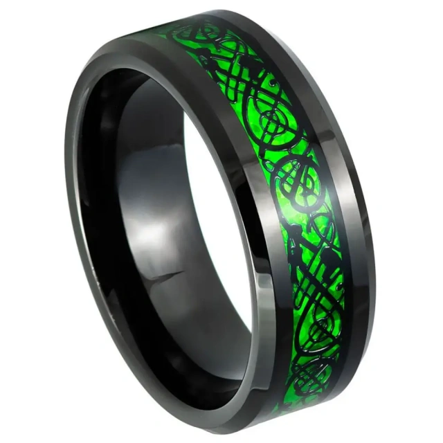 Ouyuan Jewelry Comfort It 8mm Men's Wedding Ring Dragon Tungsten Rings Green Fashion Men Rings