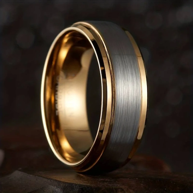 Unisex 8mm Tungsten Steel Rings - Silver & Gold Bands - Ouyuan