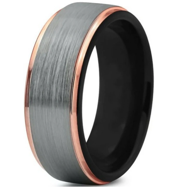 New Design Daily Wear Tungsten Carbide Ring Black Gold Mens Wedding Ring Jewelry with Brushed Ring