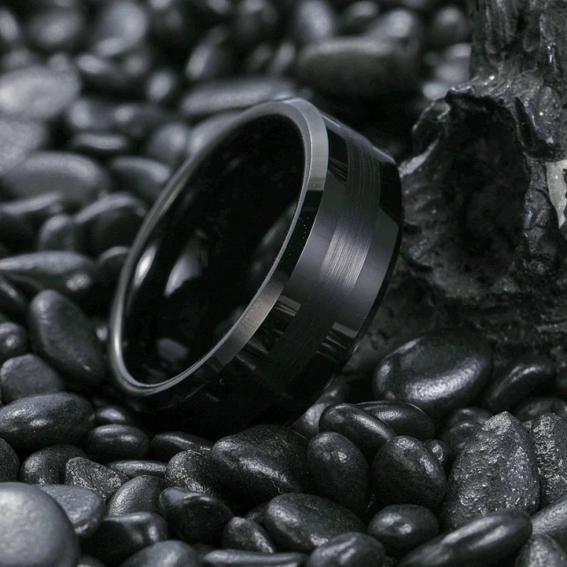 Wholesale 8mm Black Tungsten Rings - Classic Brushed Band - Ouyuan