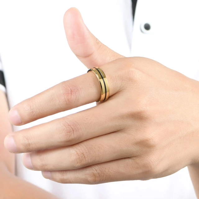 Luxury Black Gold Tungsten Ring Anillos De Hombre Yellow Tungsten Rings for Men